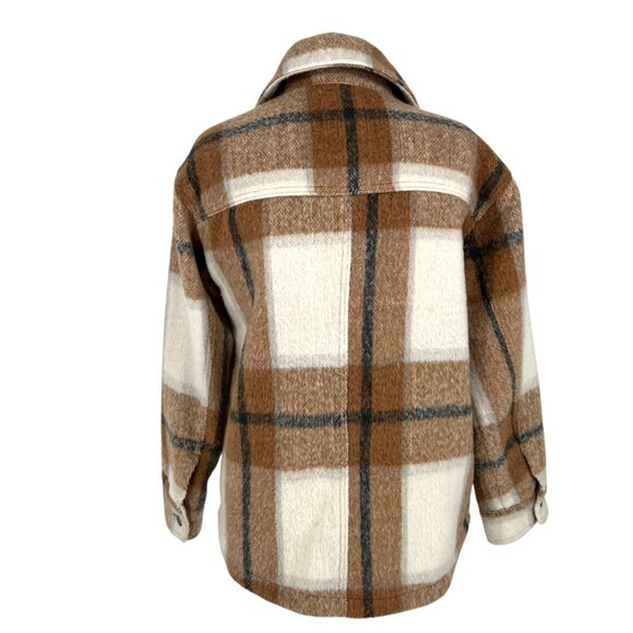 Avec Les Filles Plaid Shacket Jacket Button-Up Brown Cream Size Small - Picture 6 of 11